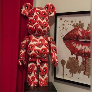 Red Heart Patterned Keith Haring V6 Bearbrick Figure 1000%